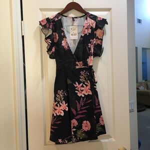 Chinese Style Vintage floral dress Black and Pink